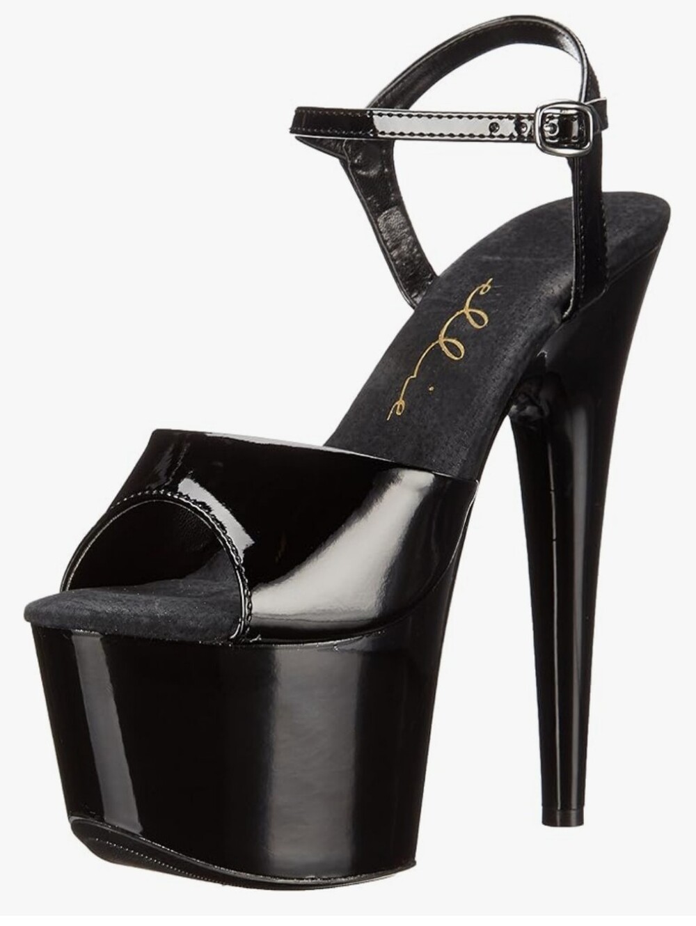 Ellie 709 Juliet Black Patent Platform Sandal Stripper Heels, Sz 5